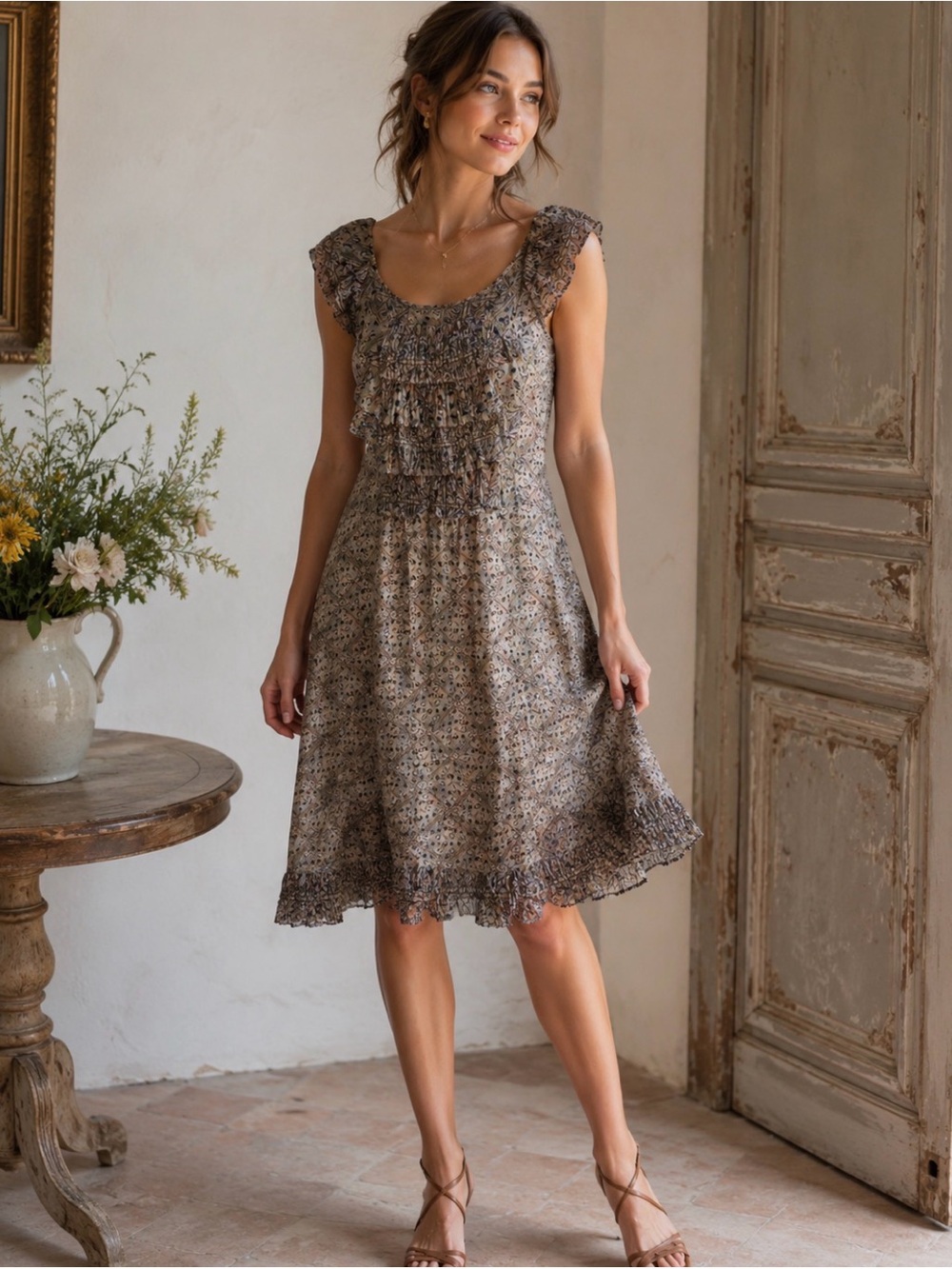 Cotélac French Designer Dress 
 size 10 (4) sleeveless dark romantic